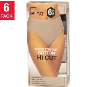 Felina Super Stretch Cotton Hi-Cut Panties - Nude Beige (6 Pack)